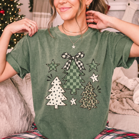 Plaid & Leopard Christmas Trees Graphic Tee 🎄🤎