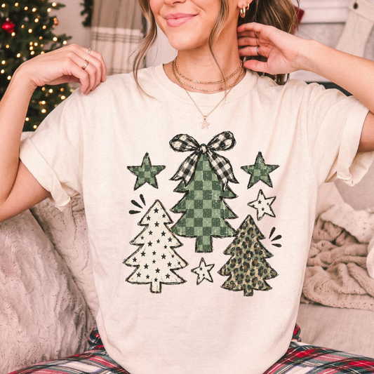 Plaid & Leopard Christmas Trees Graphic Tee 🎄🤎